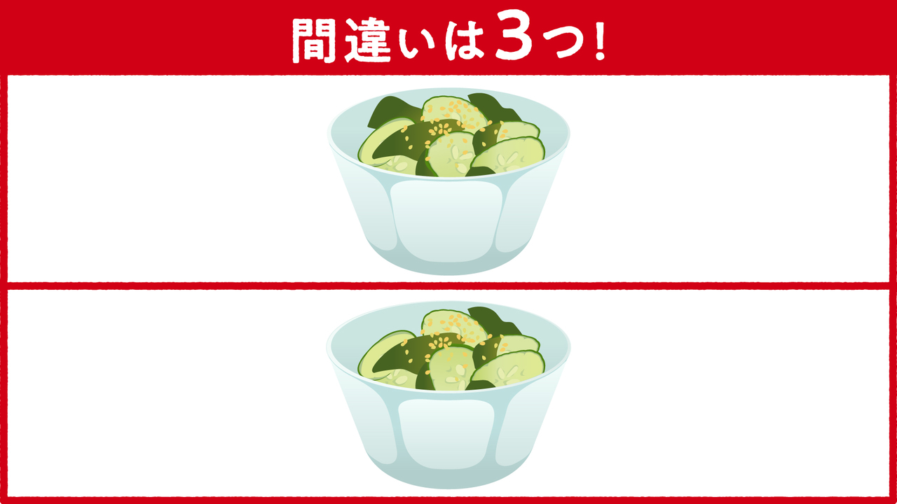 【間違い探し】“酢の物”に隠れた答えは全部で3つ！気になる正解に「むずっ！」