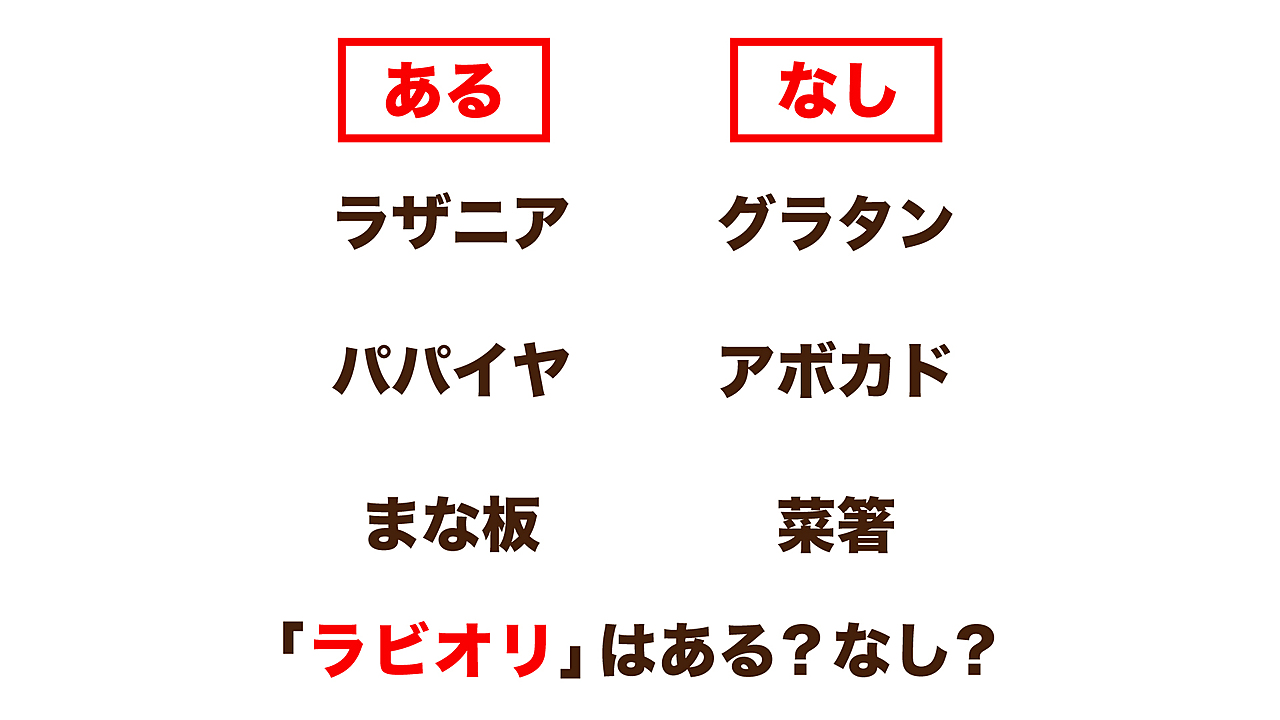 【あるなしクイズ】“ラザニア”にあって“グラタン”にないとき、“ラビオリ”はある？なし？正解は…