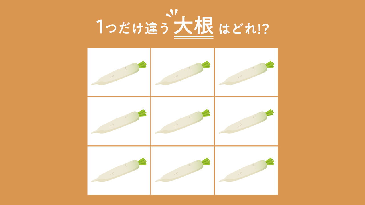 「あなたは何秒でわかる？」1つだけ違う“大根”はどれ？気になる正解は…