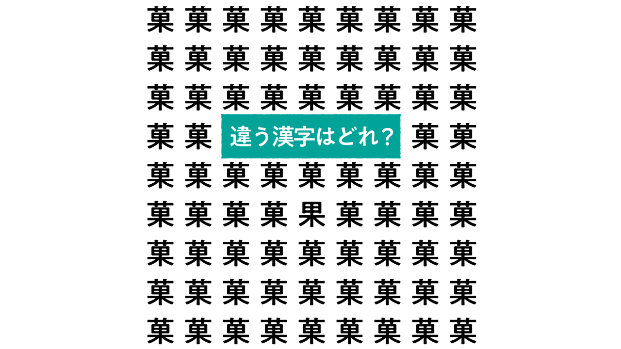 【漢字間違い探し】“菓”の中にあるひとつだけ違う文字はどれ？すぐにわかったらスゴい正解は…
