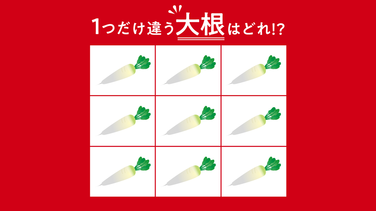 【違う絵クイズ】1つだけ違う“大根”はどれ？すぐにわかったらすごい！正解は...？
