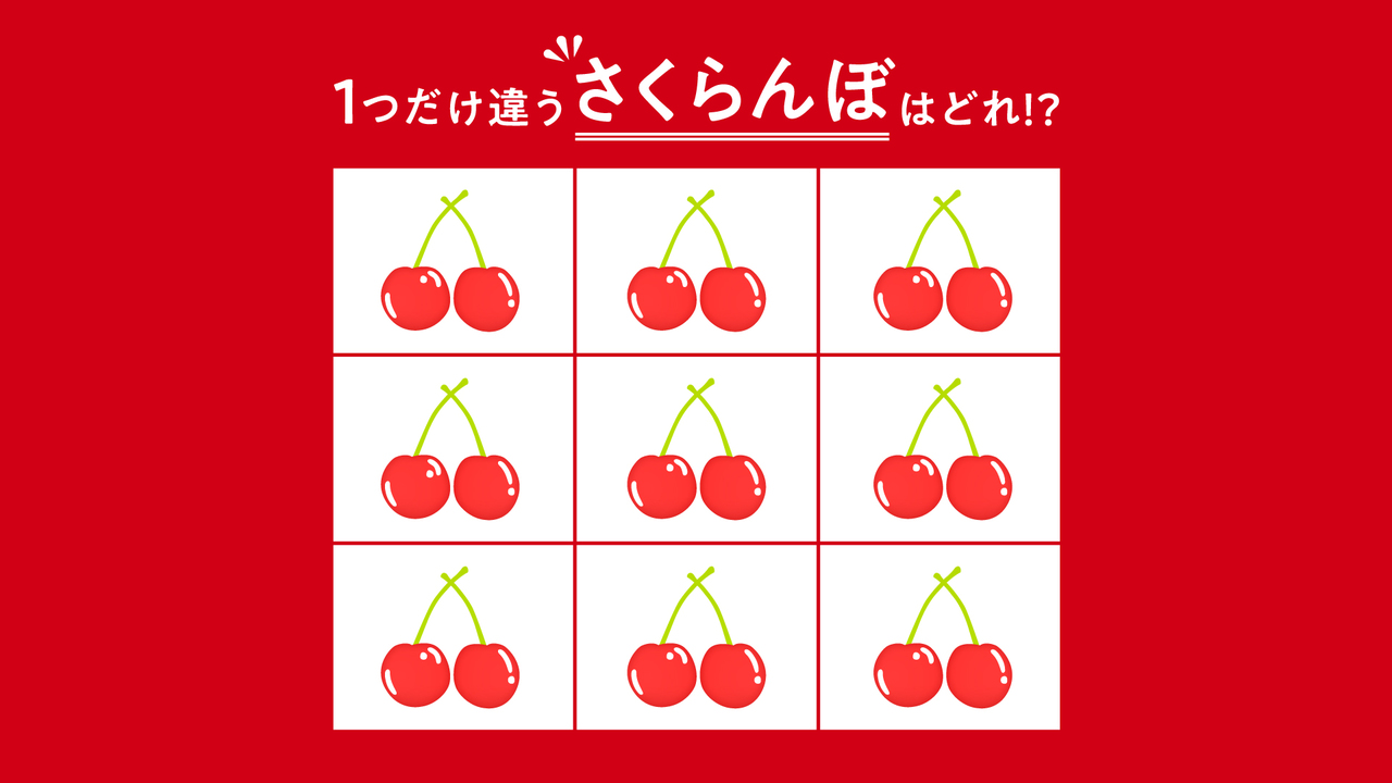 【クイズ】1つだけ違う“さくらんぼ”はどれ？すぐに分かったらすごい！気になる正解に…「え、どこ？」