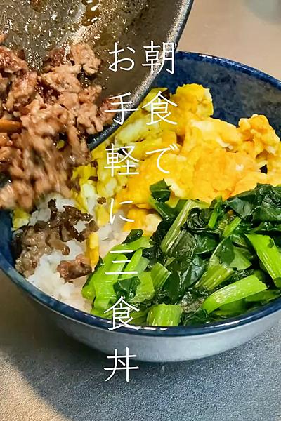朝食でお手軽に三食丼