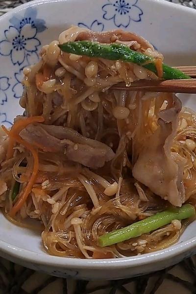 豚バラとアスパラガスえのきたけ炒め