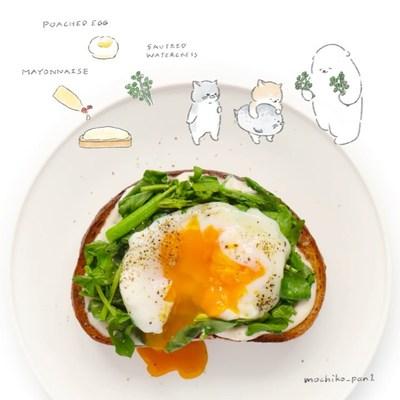 🐻とろける卵とクレソンのパンイチ﻿