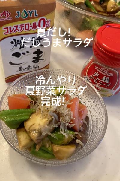 焙煎ごま香味油香る夏野菜で丸鶏がらだしうまサラダ