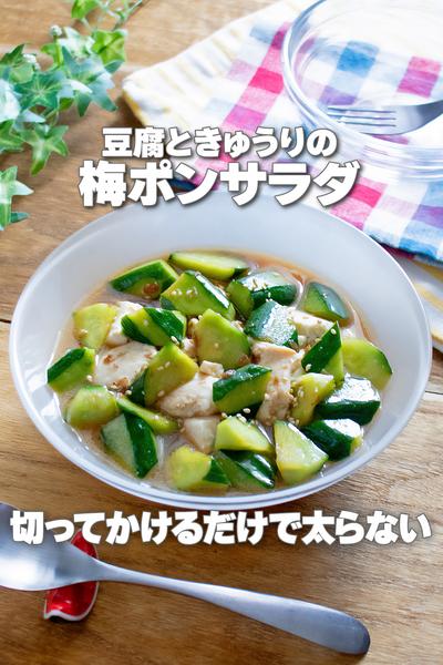 切ってかけるだけ！豆腐ときゅうりの梅ポンサラダ