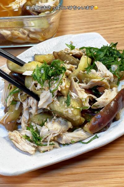 放置で簡単ヘルシー🤤ナスとささみのさっぱり酒蒸し🍆