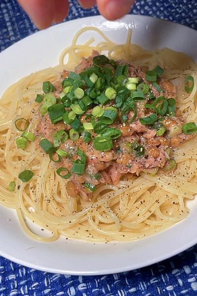 ツナ缶で作る納豆好きのためのパスタ🍝