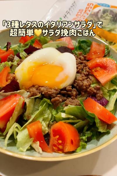 「3種レタスのイタリアンサラダ」でサラダ挽肉ごはん