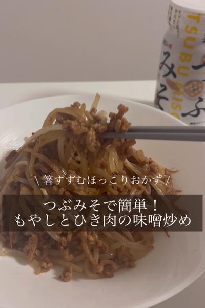 つぶみそを使ったもやしとひき肉の味噌炒め