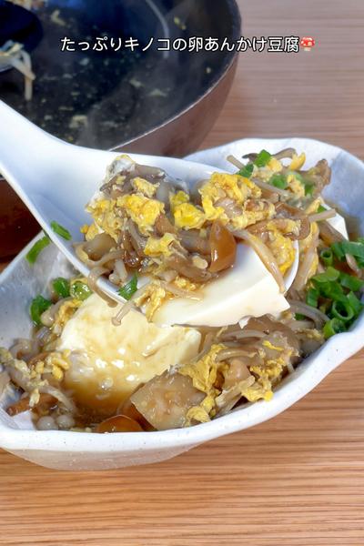 豆腐の旨さ爆上がり！たっぷりキノコの卵あんかけ豆腐