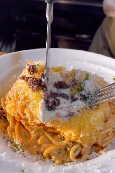 セイコガニのクリームフリットのスパゲッティー