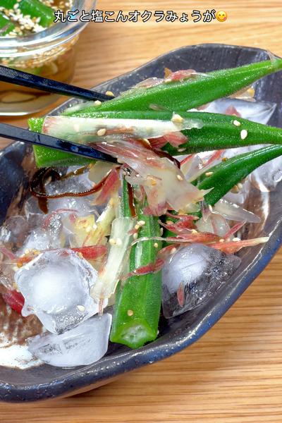 めちゃウマ病みつき！丸ごと塩こんオクラみょうが😋