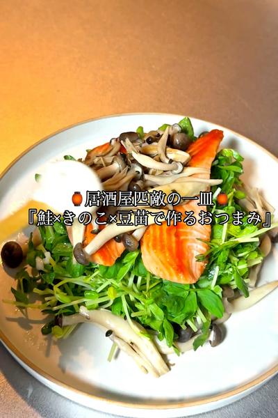 鮭×きのこ×豆苗で作るおつまみ