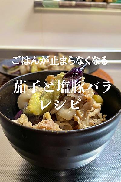 ごはんが止まらない〜茄子と塩豚バラ丼