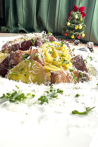 ベーコンとサツマイモのスパゲッティ