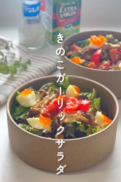 抱えて食べたい！野菜たっぷりきのこガーリックサラダ