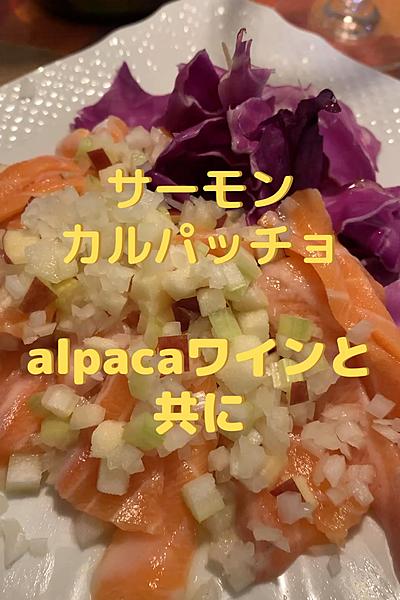サーモンカルパッチョ　alpacaワインと共に
