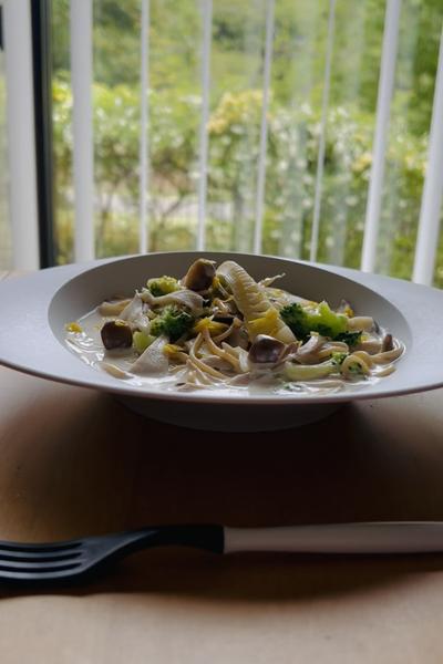 旬のタケノコ　タケノコのクリームパスタ
