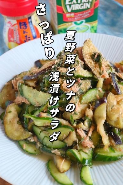 なすときゅうり夏野菜とツナのさっぱり浅漬けサラダ