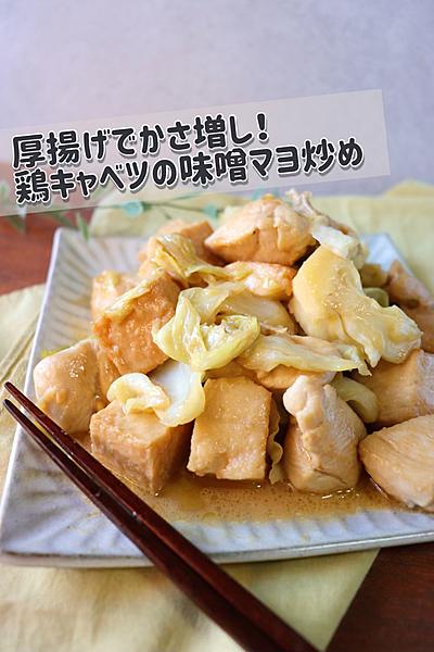 厚揚げでかさ増し！
鶏キャベツの味噌マヨ炒め
