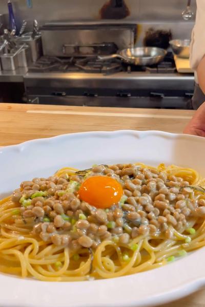 「ふわふわ納豆のスパゲッティー」