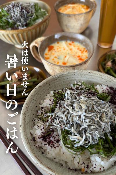 
ピリ辛冷製豆乳スープと さっぱりちりめん丼