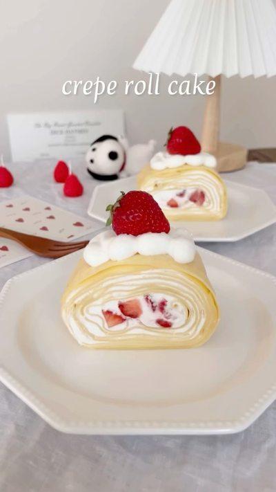 クレープロールケーキ作ったよ👩🏻‍🍳🍓💕