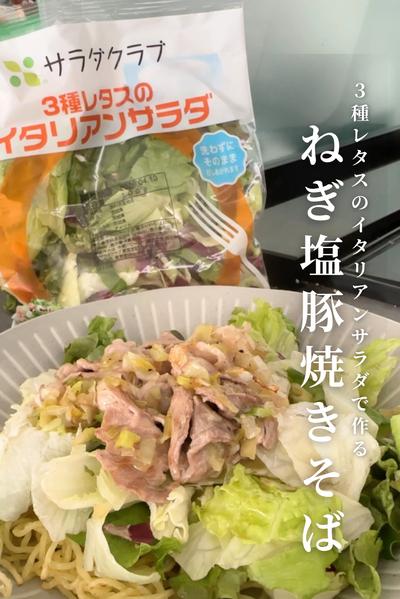 3種レタスのイタリアンサダで作る　ネギ豚塩焼きそば