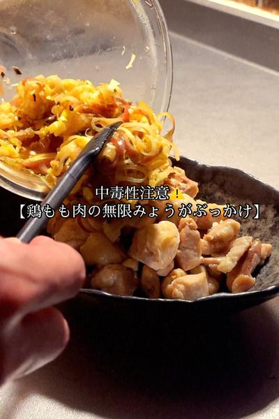 中毒性注意⚠️『鶏もも肉の無限みょうがぶっかけ』