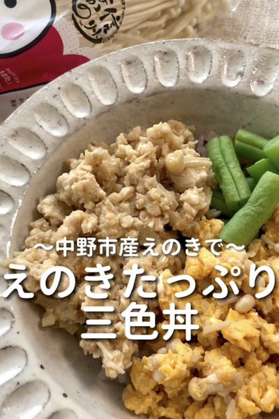 \中野市産えのきで♡/
【えのきたっぷり三色丼】