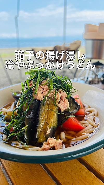 茄子の揚げ浸し冷やぶっかけうどん