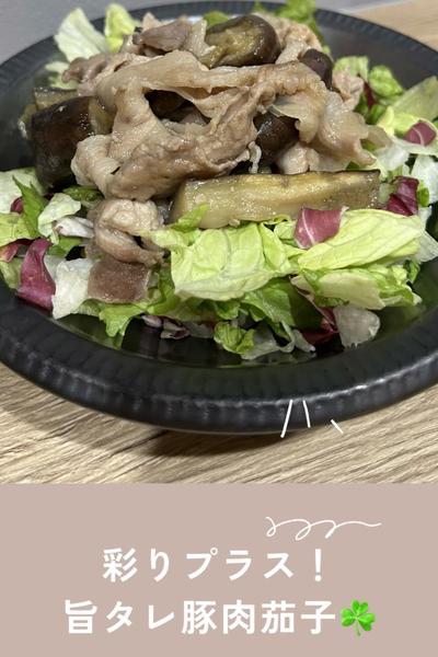 彩りプラス！旨タレ豚肉茄子☘️