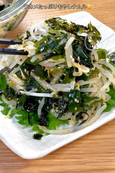 罪悪感ゼロで食べれる！ワカメたっぷりもやしナムル😋