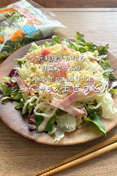 揚げ玉がアクセント！シーザーサラダうどん