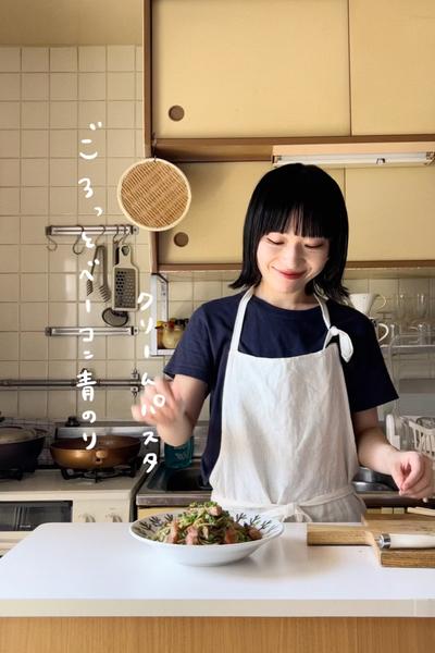 ごろっとベーコン青のりクリームパスタ🦭🥓🍝