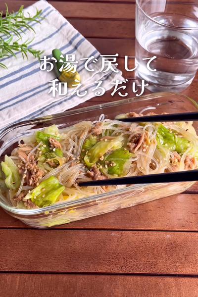 お湯で戻して和えるだけ
レタスとツナの春雨サラダ