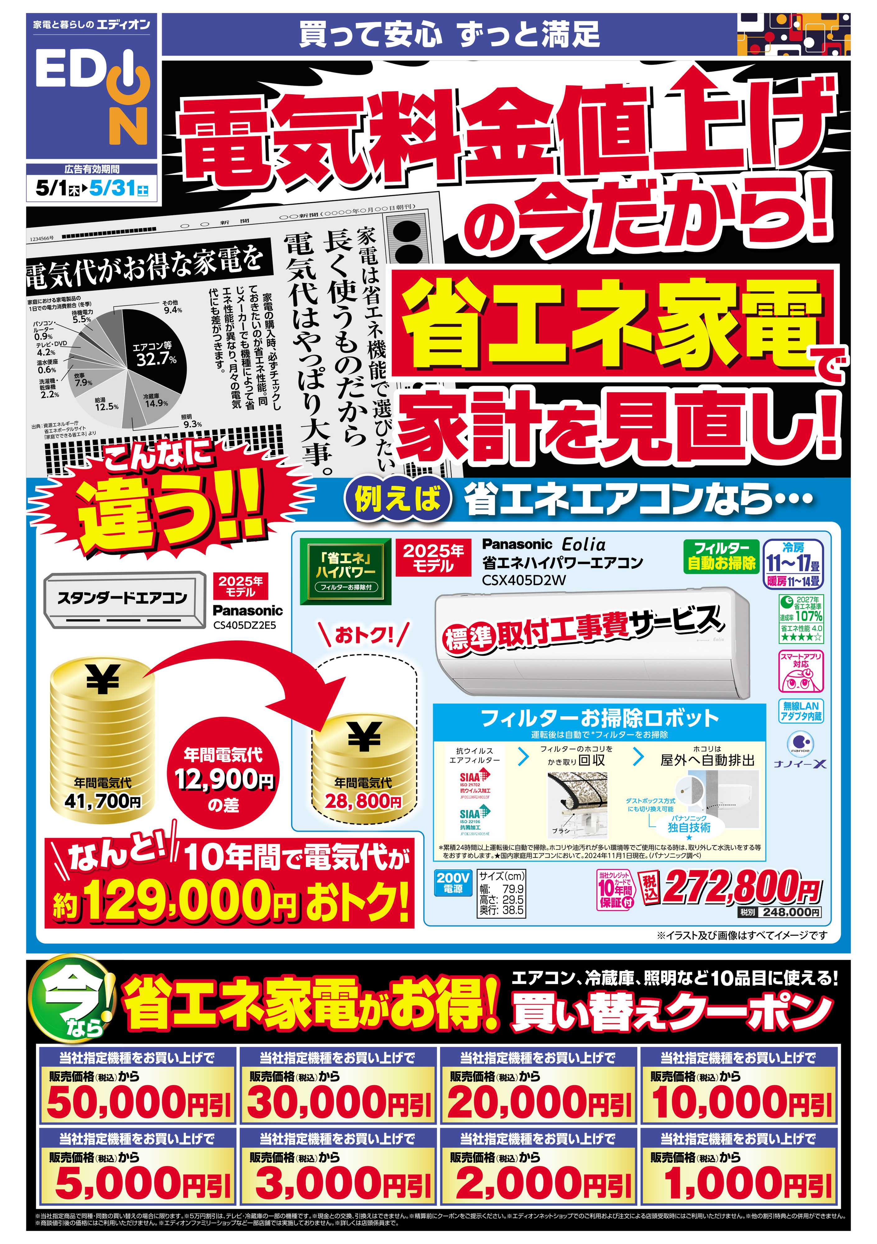 EDION 電気料金値上げ 家電で見直し！