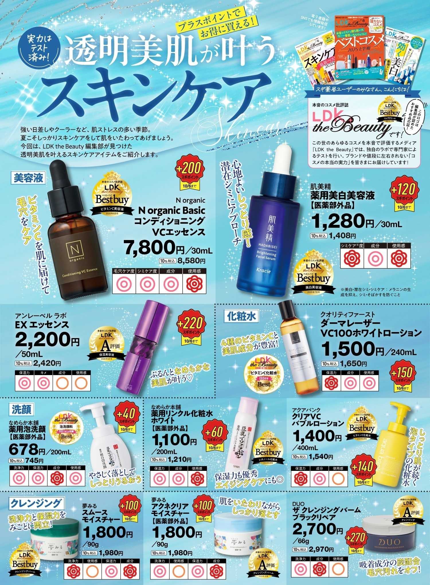 スギドラッグ テスト誌LDKが認定！透明美肌が叶うスキンケア