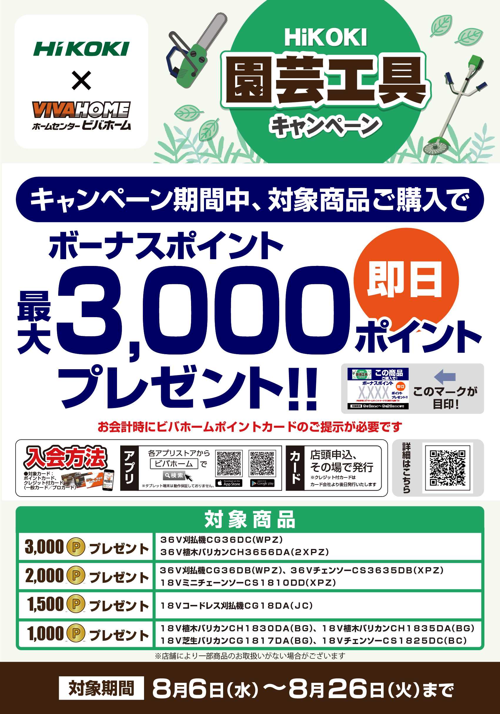 スーパービバホーム 【ポイント即付与】 HiKOKI園芸工具キャンペーン