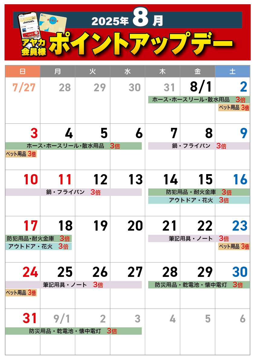 アヤハディオ ８月ポイントアップデー