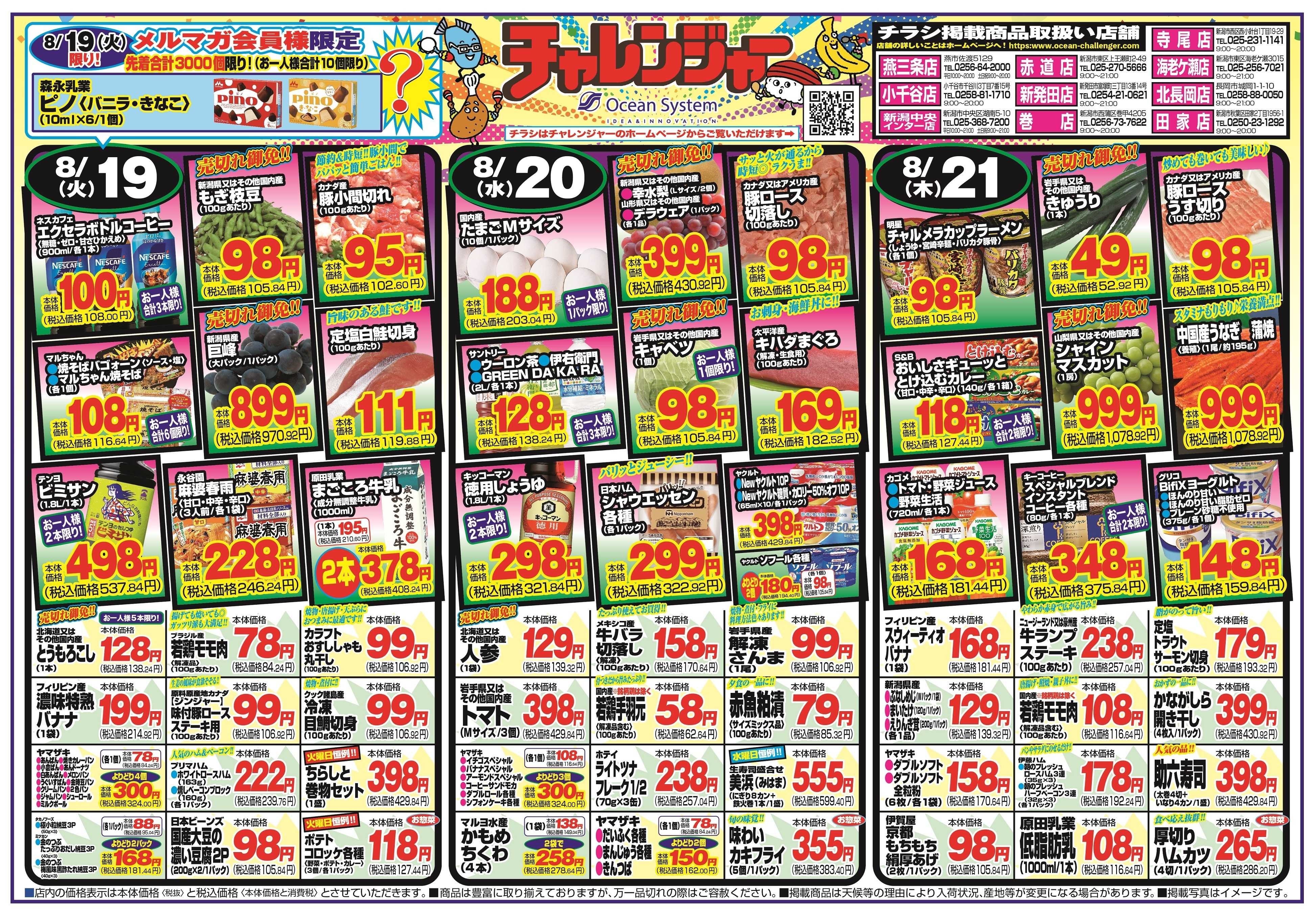 チャレンジャー 8月19日～8月22日　日替りお買い得情報！