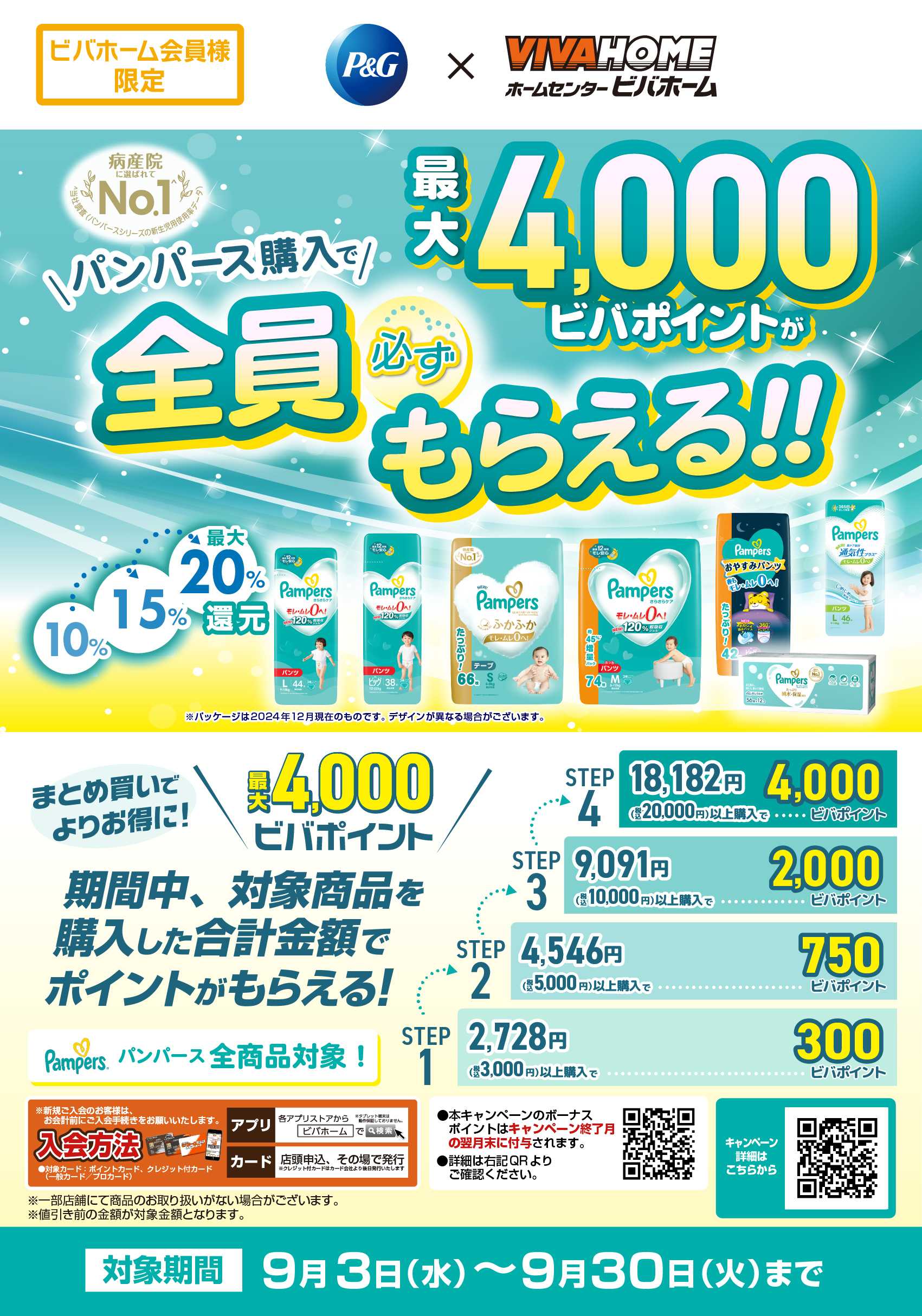 ビバホーム 【後付与】パンパース購入で全員必ずもらえる！！ポイントキャンペーン