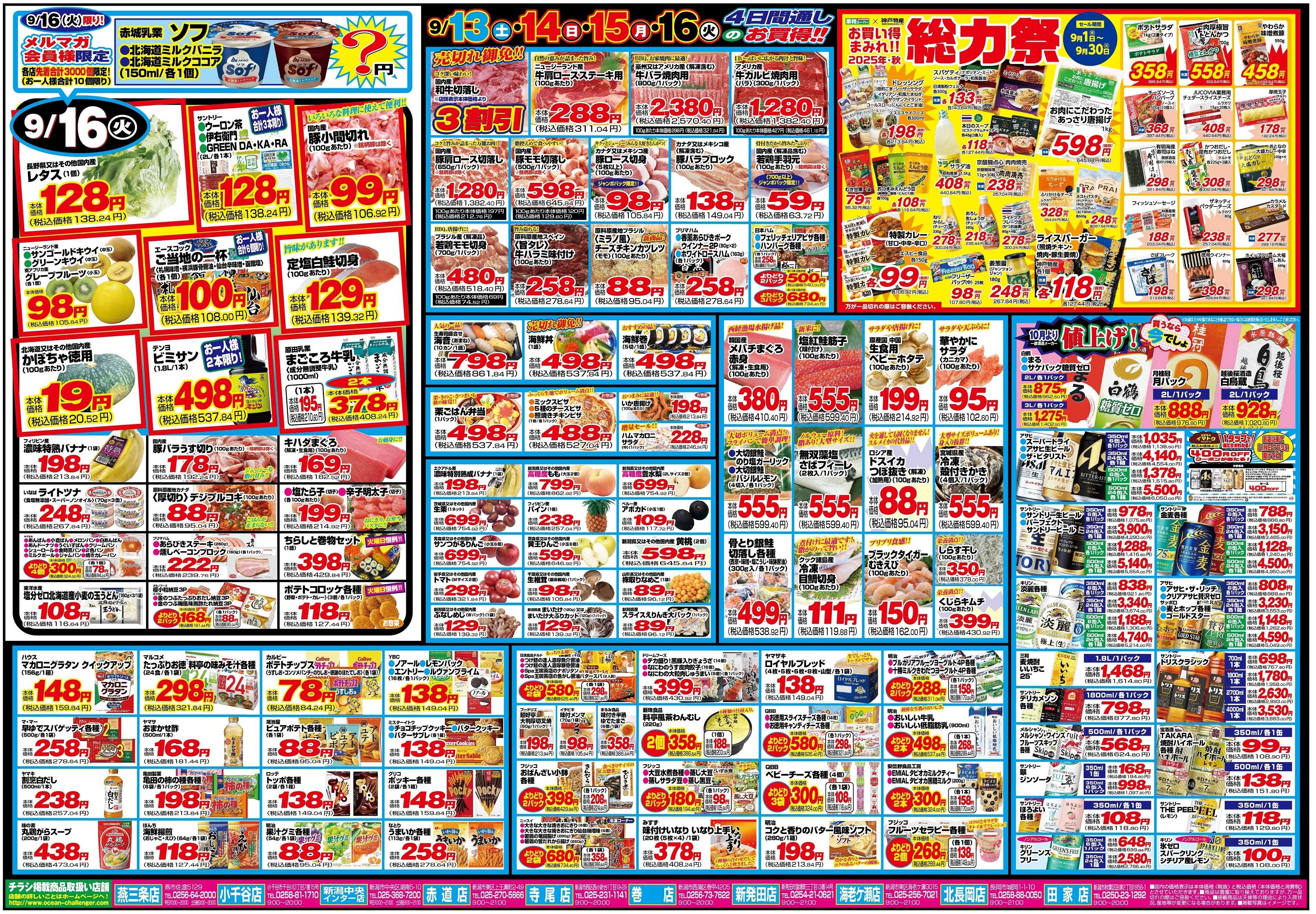 チャレンジャー 9月13日～9月16日　日替りお買い得情報！
