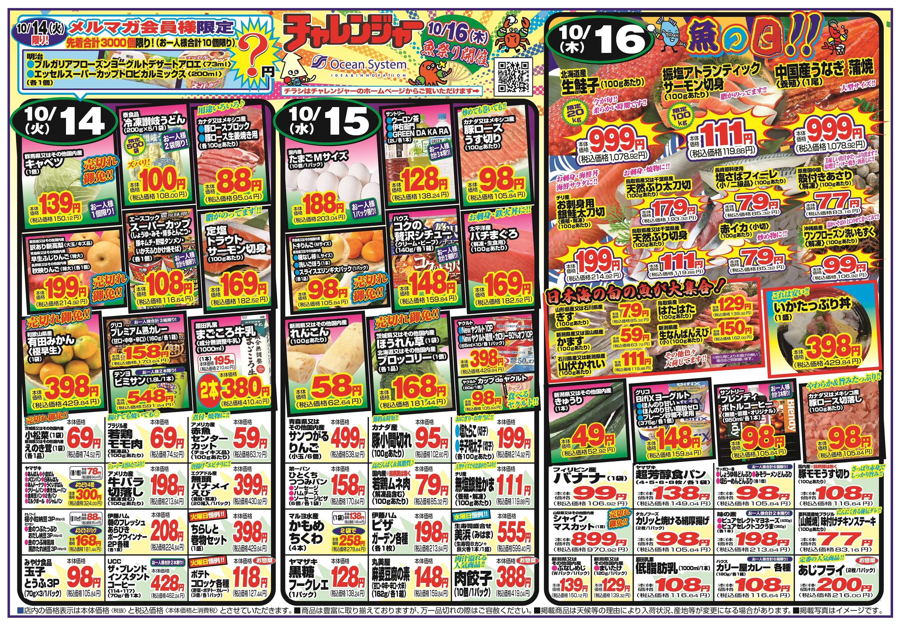 チャレンジャー 10月14日～10月17日　日替りお買い得情報！