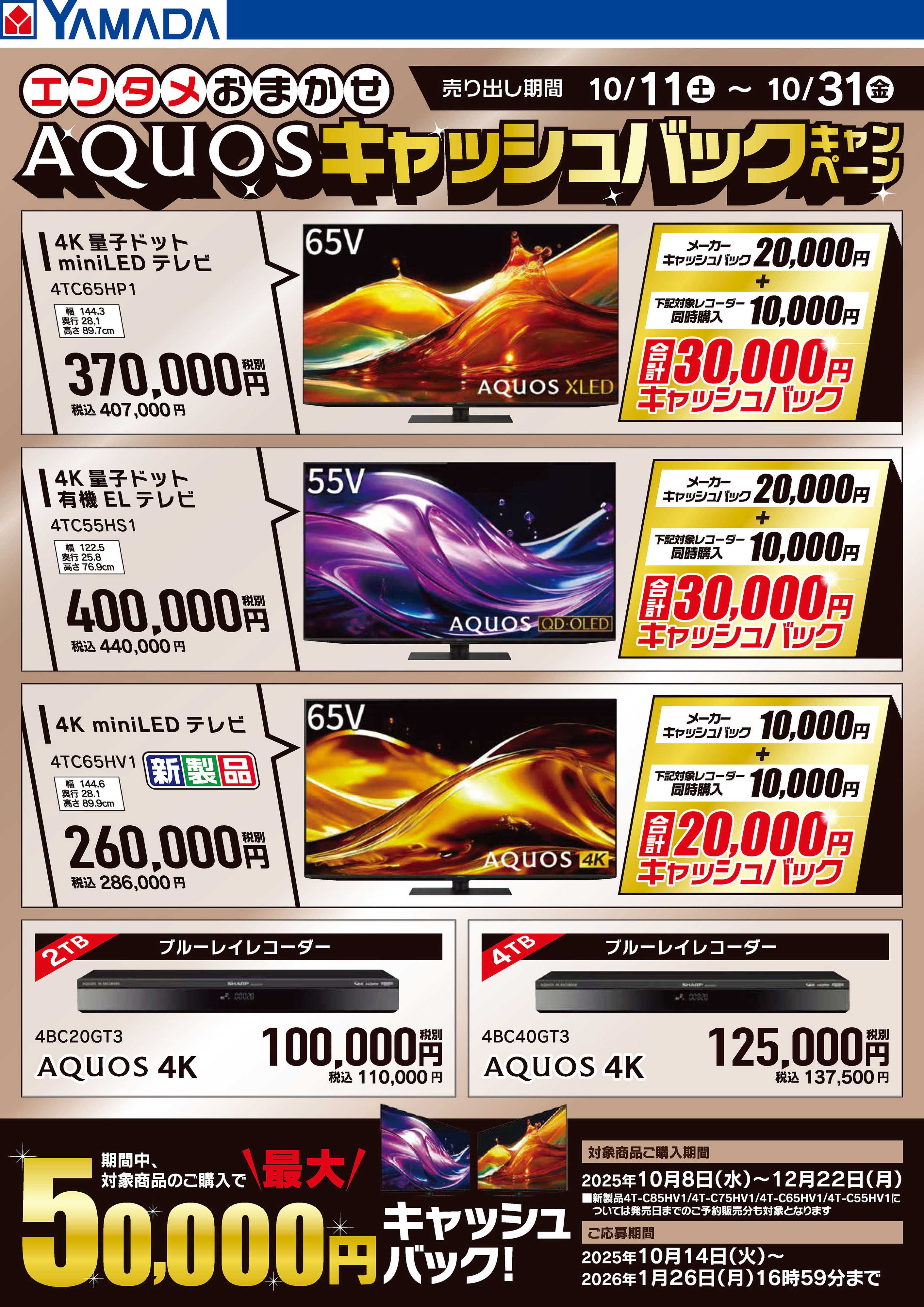 ヤマダデンキ AQUOSキャッシュバックキャンペーン