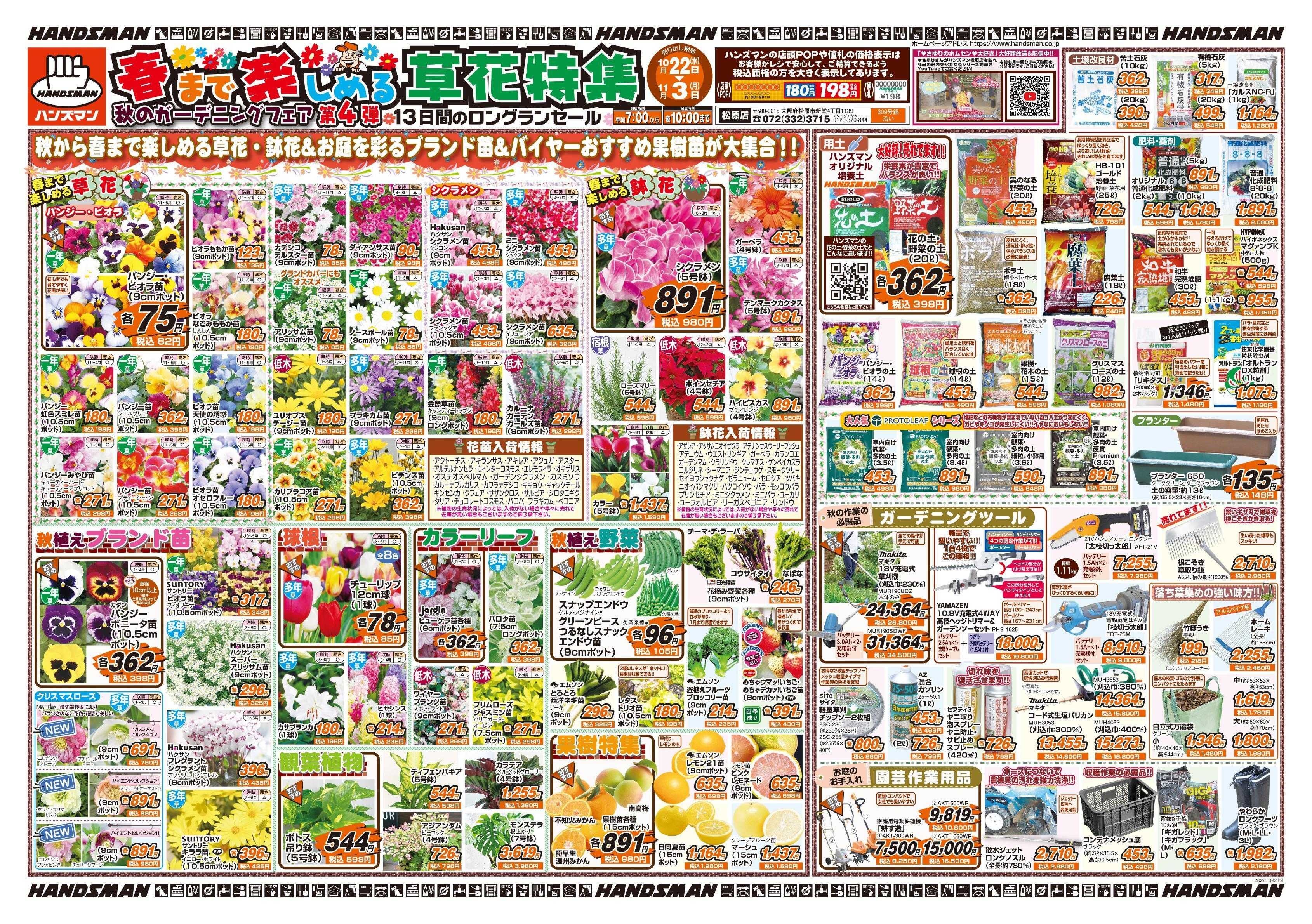 ハンズマン 春まで楽しめる草花特集　秋のｶﾞｰﾃﾞﾆﾝｸﾞﾌｪｱ第4弾
