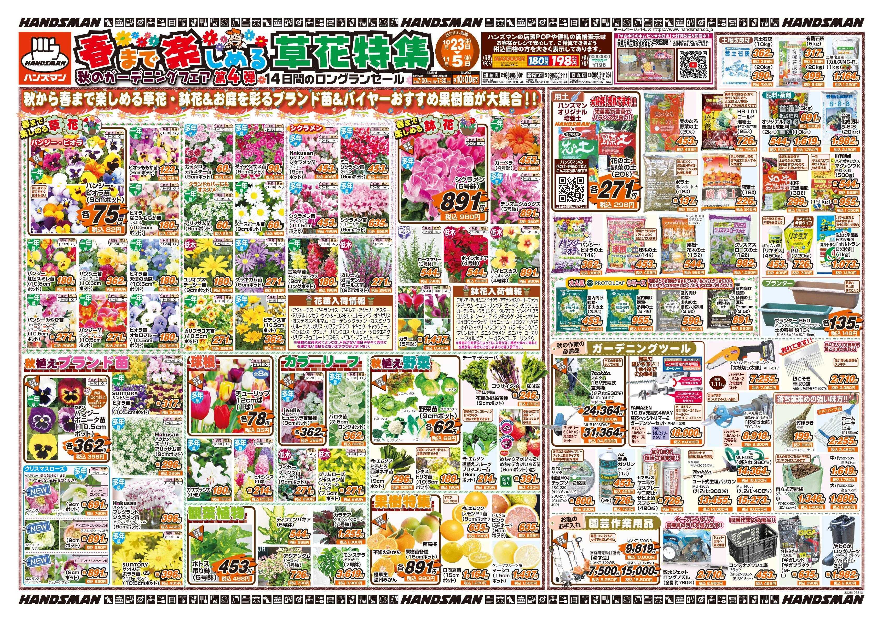 ハンズマン 春まで楽しめる草花特集　秋のｶﾞｰﾃﾞﾆﾝｸﾞﾌｪｱ第4弾