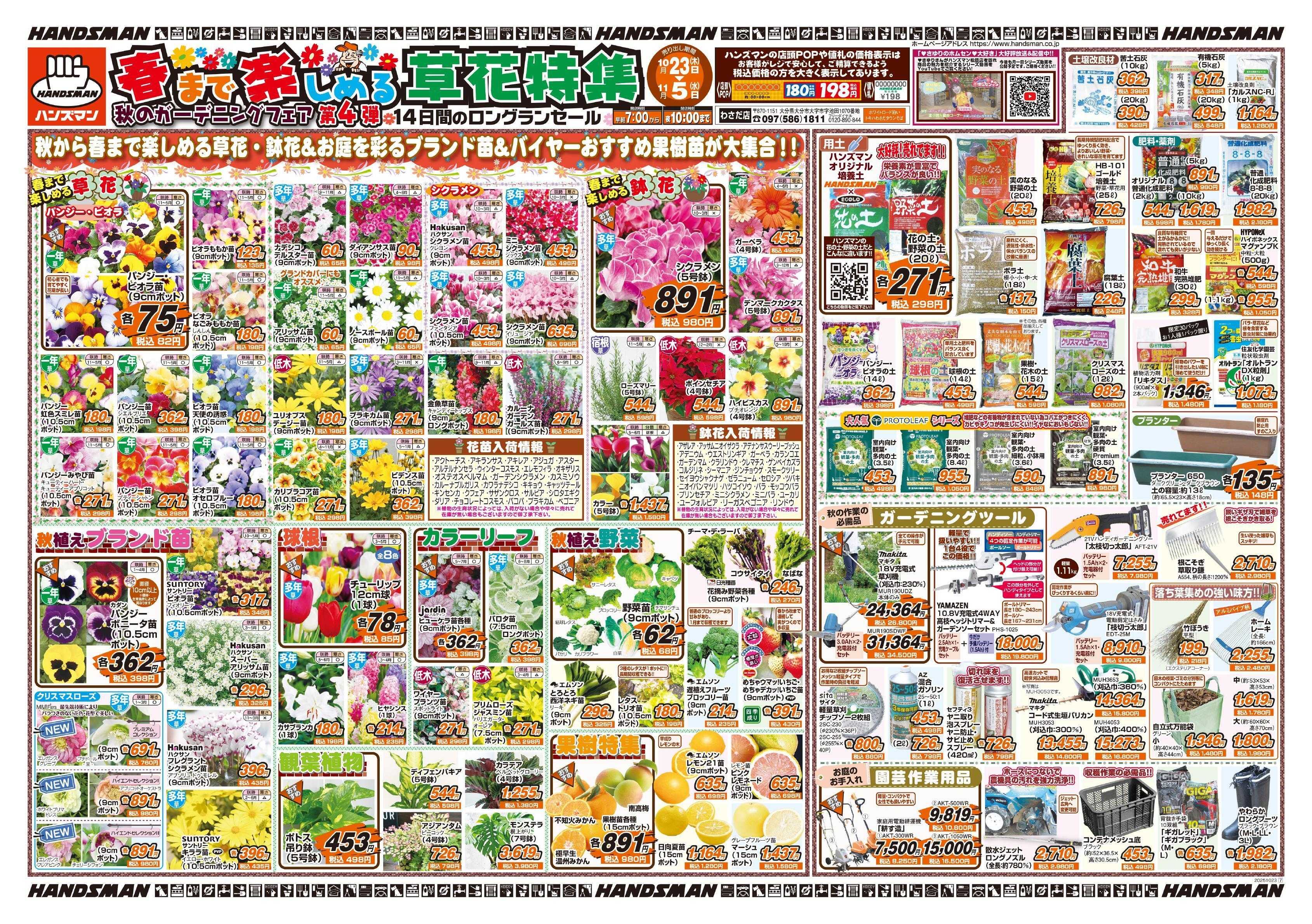 ハンズマン 春まで楽しめる草花特集　秋のｶﾞｰﾃﾞﾆﾝｸﾞﾌｪｱ第4弾